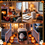48 Sets 8 oz Halloween Disposable Coffee Cups with Lids and Sleeves (Ghost)