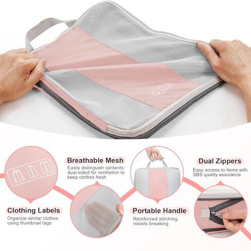10 Pack Compression Packing Cubes for Travel Essentials (Pink)