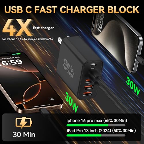 USB C Charger Block (Black+White-2pack)