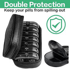 Weekly Travel Pill Organizer 2 Times a Day AM PM Black Pill Box (B Pu Black 01 / 1 Set PU Case)