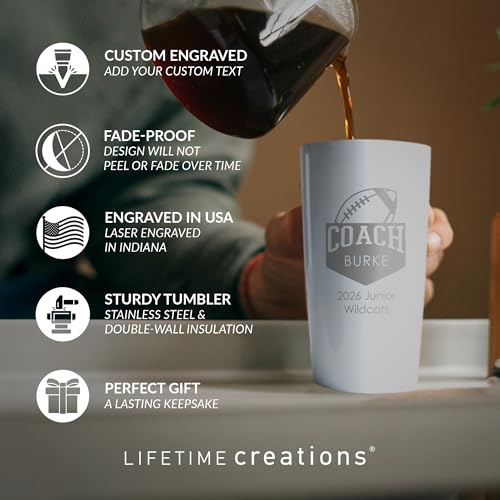 Personalized Football Coach Tumbler (Football / White)