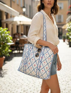100% Cotton Quilted Tote Bag For Women (Icewind Botton Red Print)