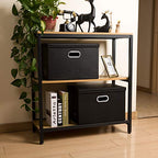 Large Foldable Storage Bins with Lids [3 (Black / Large(3-Pack))