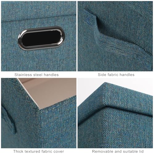 Storage Bins with Lids Fabric Closet Organizers Cubes Office Organization (Blue-Green / Large -3 Pack)