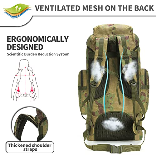 70L Camping Hiking Military Tactical Backpack Outdoor Water (Ruin Green)