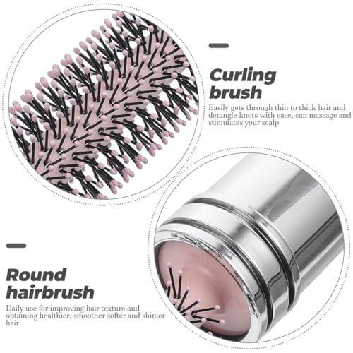 Portable Retractable Round Hairbrush with Nylon Bristles for Detangling and Scalp Massage Compact Travel Styling Tool for Curly and Straight Hair (Pink)