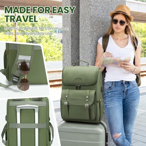 Vintage Backpack Travel Laptop Backpack with usb Charging Port for Women & Men College Backpack Fits 15.6 Inch Laptop dark green (Green)