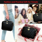 Travel Makeup Bag with Light Up Mirror (Black Grid)