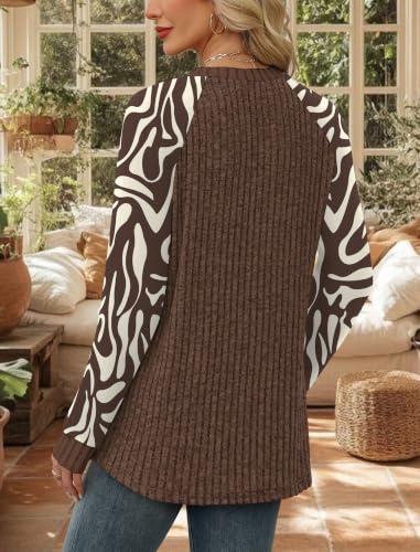 Womens Tops Long Sleeve Shirts Sweaters for Women Fall Teacher Outfits (X-Large / Brown Apricot)