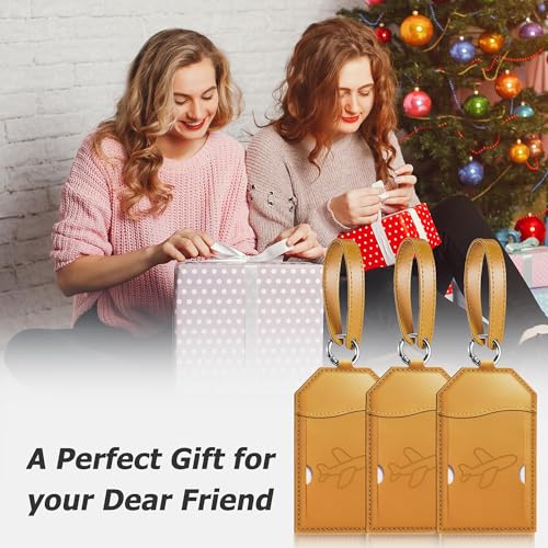 3 Pack Luggage Tags for Suitcases Bag Tag (Brown Airplane)