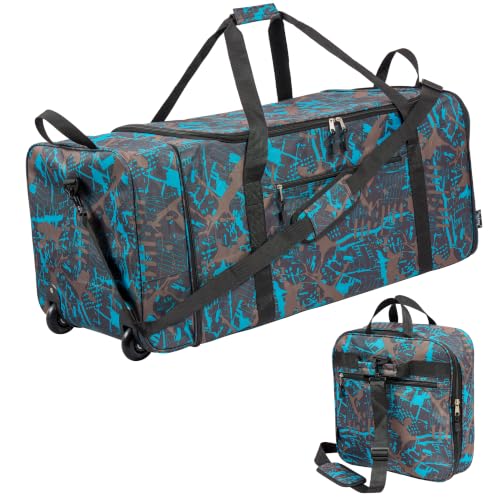 Expandable Rolling Duffel Bag with 2 Wheels Foldable Duffel Bag for Travel Carry on Duffel Bag with Wheels (Graffiti-blue)