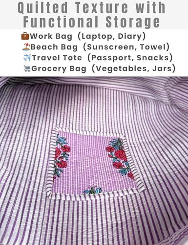 100% Cotton Quilted Tote Bag For Women (Lavish Lavender Floral Print)