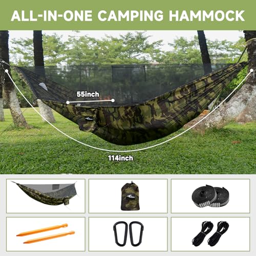 Camping Hammock with Mosquito Net and Ridge Rope (Camouflage)