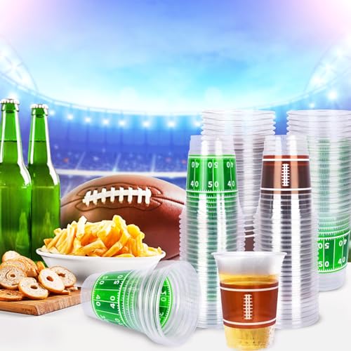 100 Pcs 16oz Football Plastic Cups (Green and Brown)