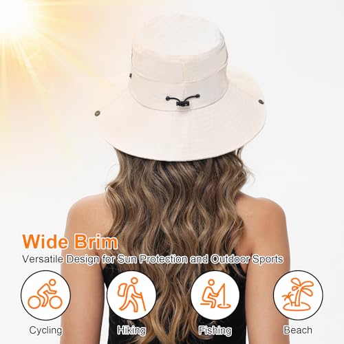 Sun Hats for Women Bucket Hat UV Protection Fishing Hat Wide Brim Safari Hats 2 in 1 Zip (1pack-beige)