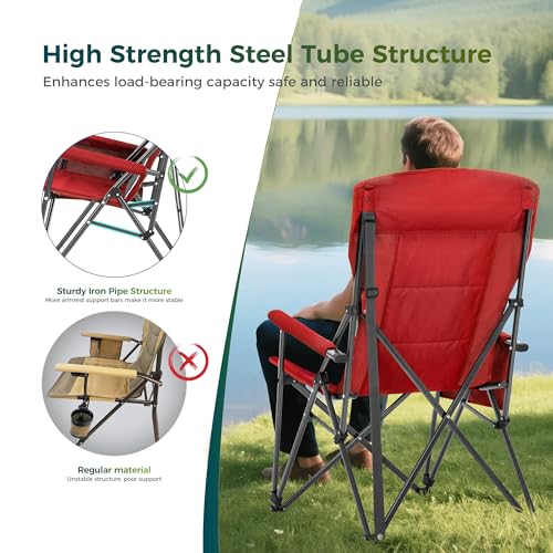 Oversized Camping Chair for Adult Lawn Chair for Outdoor Camping (Red-2)