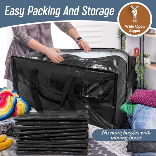 6 Pack Extra Heavy Duty Large Moving Bags with Strong Zipper (Black / 6 Pack)