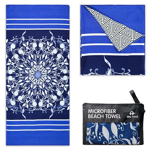 Quick Dry Microfiber Beach Towel (Blue Flower / Extra Large 78x35")