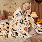 Halloween Fleece Blanket Queen (Halloween Pumpkin Cat / Queen(90" X 90"))