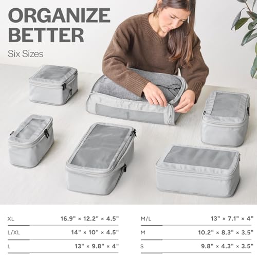 Compression Packing Cubes for Travel (6-Pack / Light Grey)
