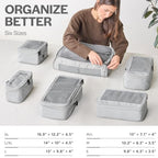 Compression Packing Cubes for Travel (6-Pack / Light Grey)