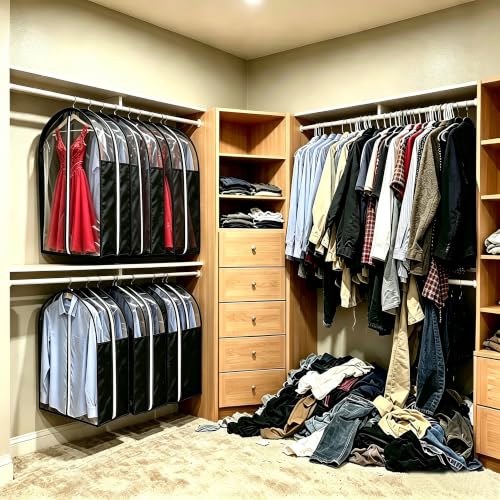 15" Gusseted Garment Bags for Hanging Clothes (Black / 24'' x 15''x 40'')