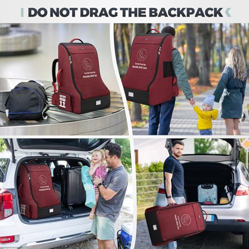 Padded Car Seat Travel Bag for Airplane Car Seat Backpack (Red&Black)