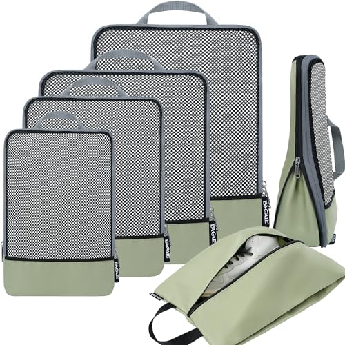 4 Set/6 Set/8 Set Compression Packing Cubes Travel Accessories Expandable Packing Organizers (Half Mesh, 6-Matcha Green) (6-Matcha Green / Half Mesh)