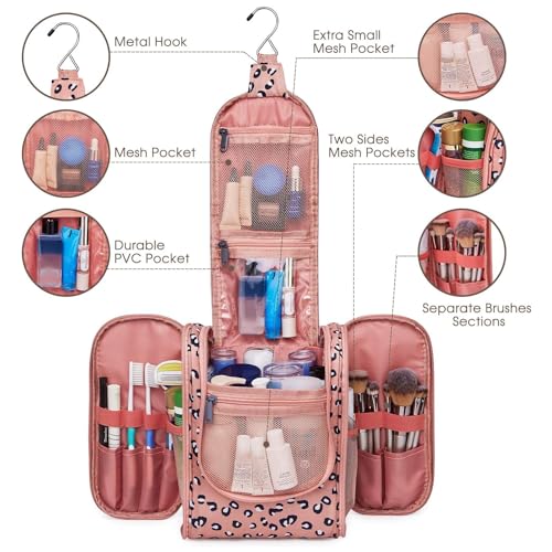 Cheetah Small Hanging Toiletry Bag Women Travel Makeup Bag Organizer Toiletries Bag for Travel Size Essentials Accessories Cosmetics (B-Orange Leopard / Medium)