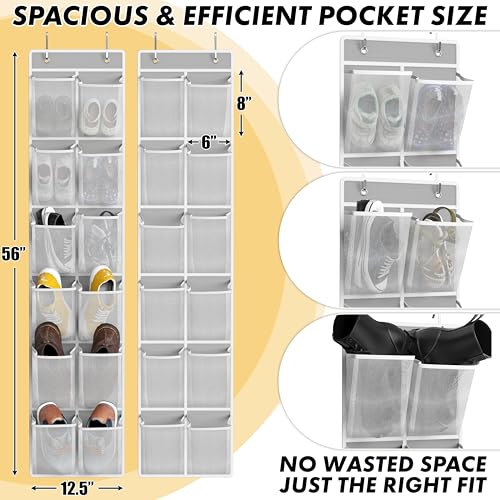 12 Pockets Large Over Door Shoe Organizer (Gray / 2 Pack x 12 Pockets)