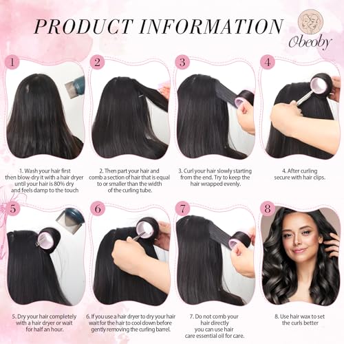 4 Sizes Self Grip Hair Rollers Set for Long (Pink)