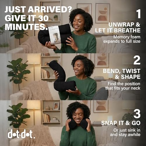 Twist Memory Foam Travel Pillow for Airplanes (Onyx / Adjust (26" w/ cord))