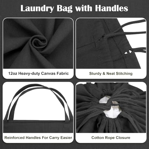 Canvas Laundry Bag 33"Wx 35"H (Black / XL 33"W x 35"H┃1 Pack)
