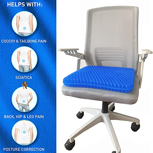Gel Seat Cushion for Long Sitting (Blue / Jumbo Thick: 20x20x1.9inch)