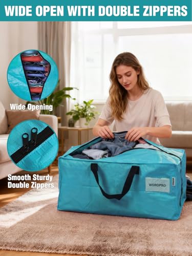 10 Pack Extra Large Moving Bags with Backpack Straps & Handles (Blue / 10 Pack)