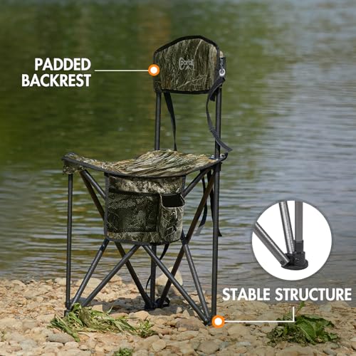 Extra Large Quick Folding Tripod Stool with Backrest Fishing Camping Chair with Carry Strap (Camo)