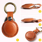 Genuine Leather Keychain Holder Compatible with Airtag 2nd & 1st Gen ([1 Pack] Brown V1.0)