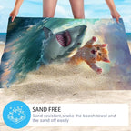 Cute Cat Beach Towel (Cat Ride Shark)