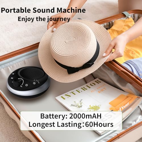 Rechargeable Portable Brown Noise Machine 2000mAH Large Battery Sound White Noise Machine 30 Soothing Sounds for Baby Kids Adults Sleep Machine Auto (Dark Black)