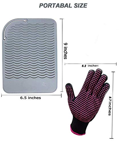 Heat Resistant Glove with Silicone Bump Mat for Curling Iron (Grey G)