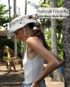 Sun Hats for Women Ponytail Wide Brim Summer Packable Cowboy Hat (One Size / Light Grey)