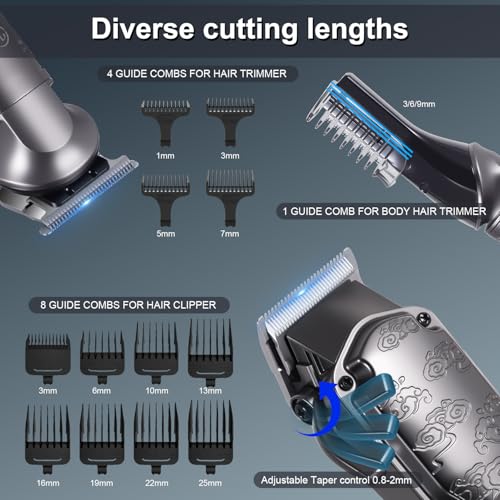 Professional Hair Clippers for Men Beard Trimmer Clippers Set Waterproof T (Grey)