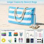 Beach Bags for Women Large Waterproof Beach Tote Bag Zipper Beach Bags Waterproof Sandproof Swim Pool Bag Large Tote (Light Blue)