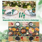 90 Pieces Dark Green Plastic Cutlery Set (Dark Green)