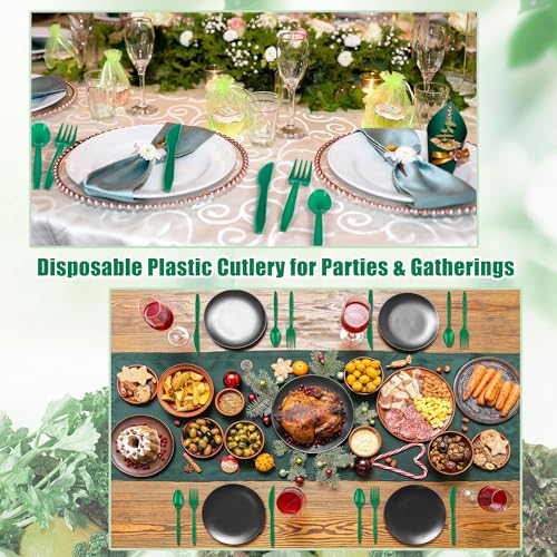 90 Pieces Dark Green Plastic Cutlery Set (Dark Green)
