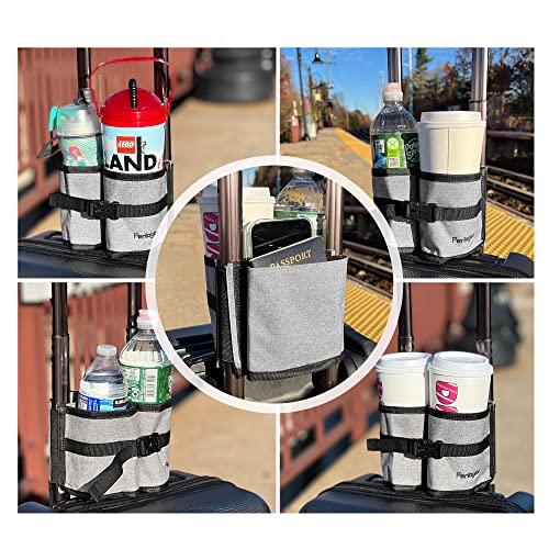 Luggage Travel Cup Holder Hands Free Drink Caddy for Suitcase Handle (Light Gray)