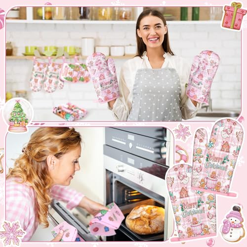 10 Pcs Christmas Gingerbread Man Kitchen Decor Accessories Set (Pink / Gingerbread Man)
