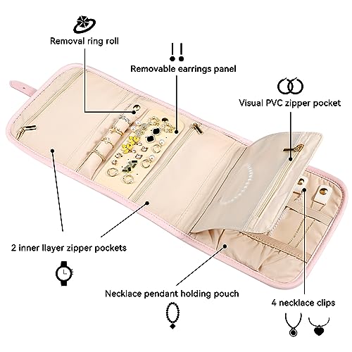 Small Travel Jewelry Organizer Roll for Women (Light Pink / Small)