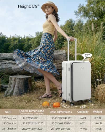24 Inch Top Opening Checked Luggage with Cup Holder and USB Ports (Smoke White / 24 Inch Pro)