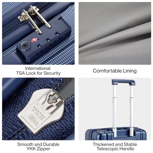 24 Inch Luggage Suitcases With Spinner Wheels Lightweight PC Hard Shell Rolling Suitcase With Travel Locks (24 Inch / Dark Blue)